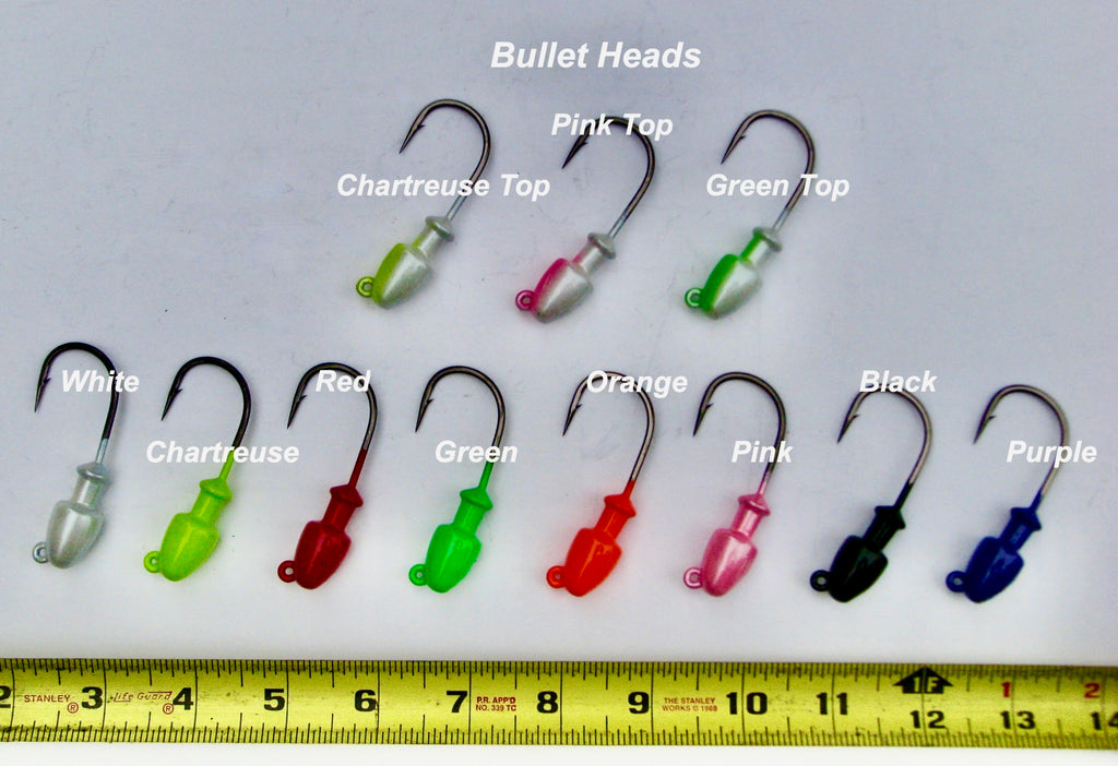 Bullet Jig Heads, Pre-Painted.  New Style!