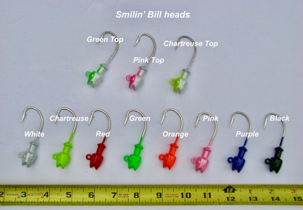 Smilin' Bill Jig Heads, Pre-Painted.   Short Shank Version.