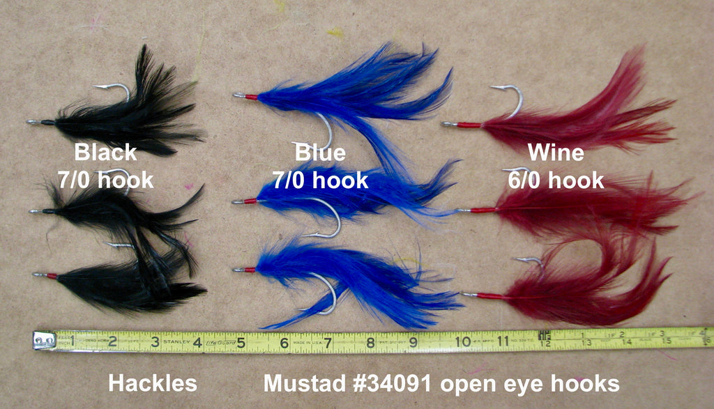 Dressed hooks, long shank, Hackles