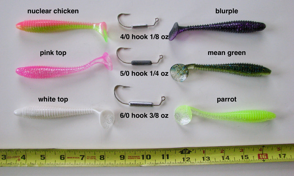 5 Paddle Tail Grub and Weighted Hooks Combo